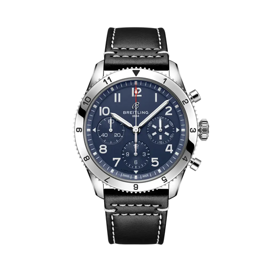 Breitling Classic AVI Chronograph 42 Tribute to Vought F4U Corsair 42 mm Blue Dial Stainless Steel   Leather Strap A233801A1C1X1