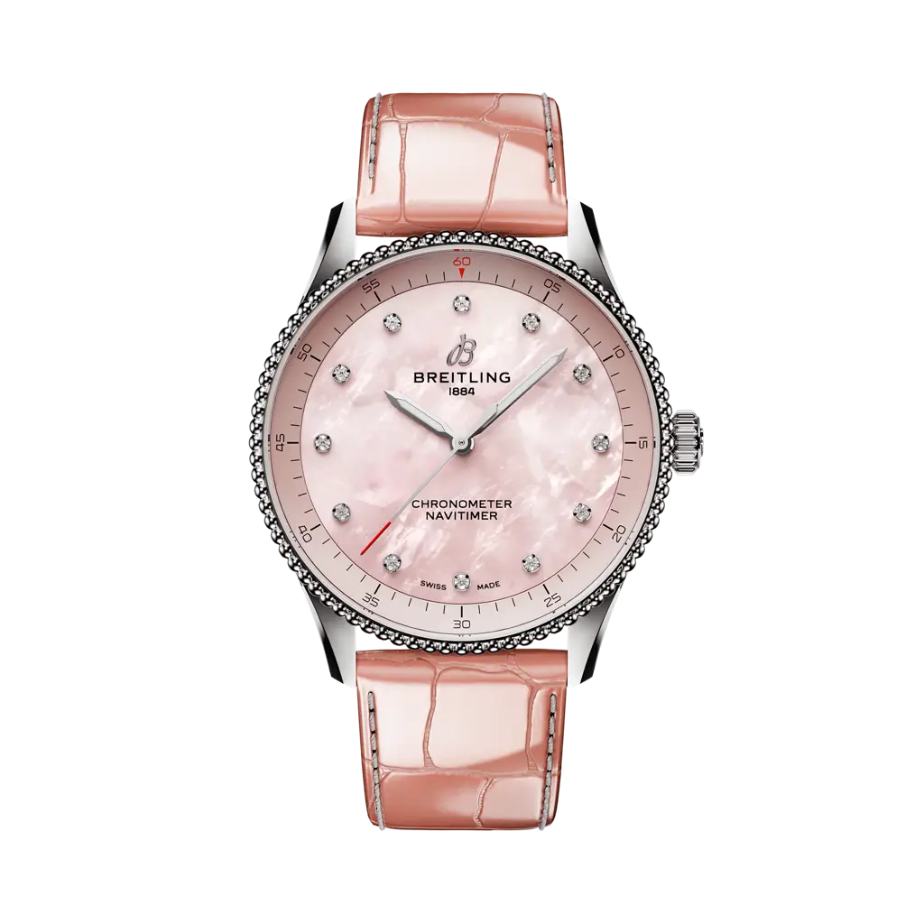 Breitling Navitimer 32 mm Rose Pink Dial Stainless Steel   Leather Strap A77320D91K1P1