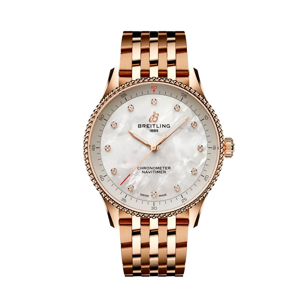 Breitling Navitimer 32mm White Dial Small Scale Traceable 18K Red Gold Bracelet R77320E61A1R1