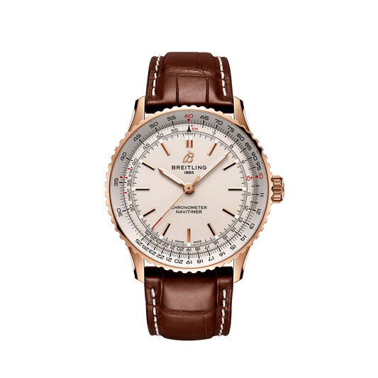 Breitling Navitimer Automatic 41 mm White Dial Small Scale Traceable 18K Red Gold   Leather Strap R17329F41G1P1