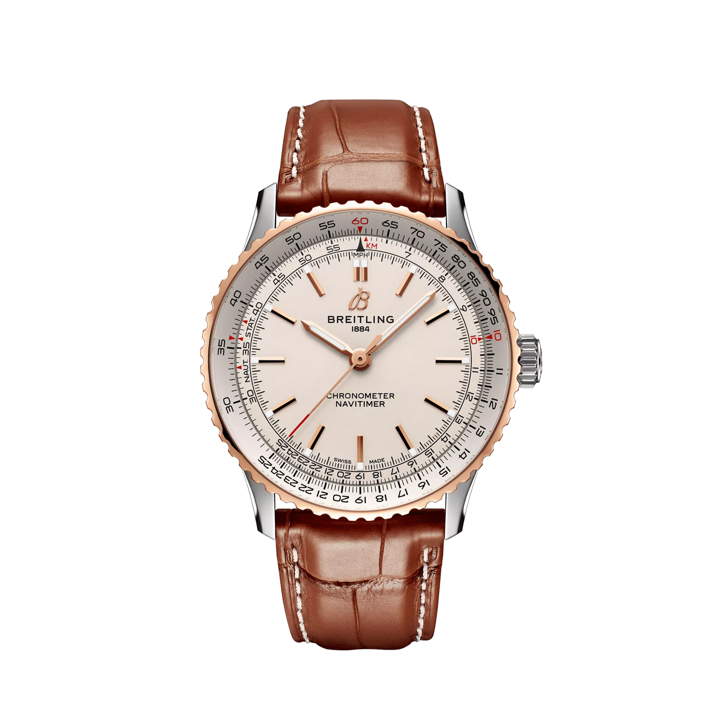 Breitling Navitimer Automatic 41 mm White Dial Stainless Steel & 18K Red Gold   Leather Strap U17329F41G1P1