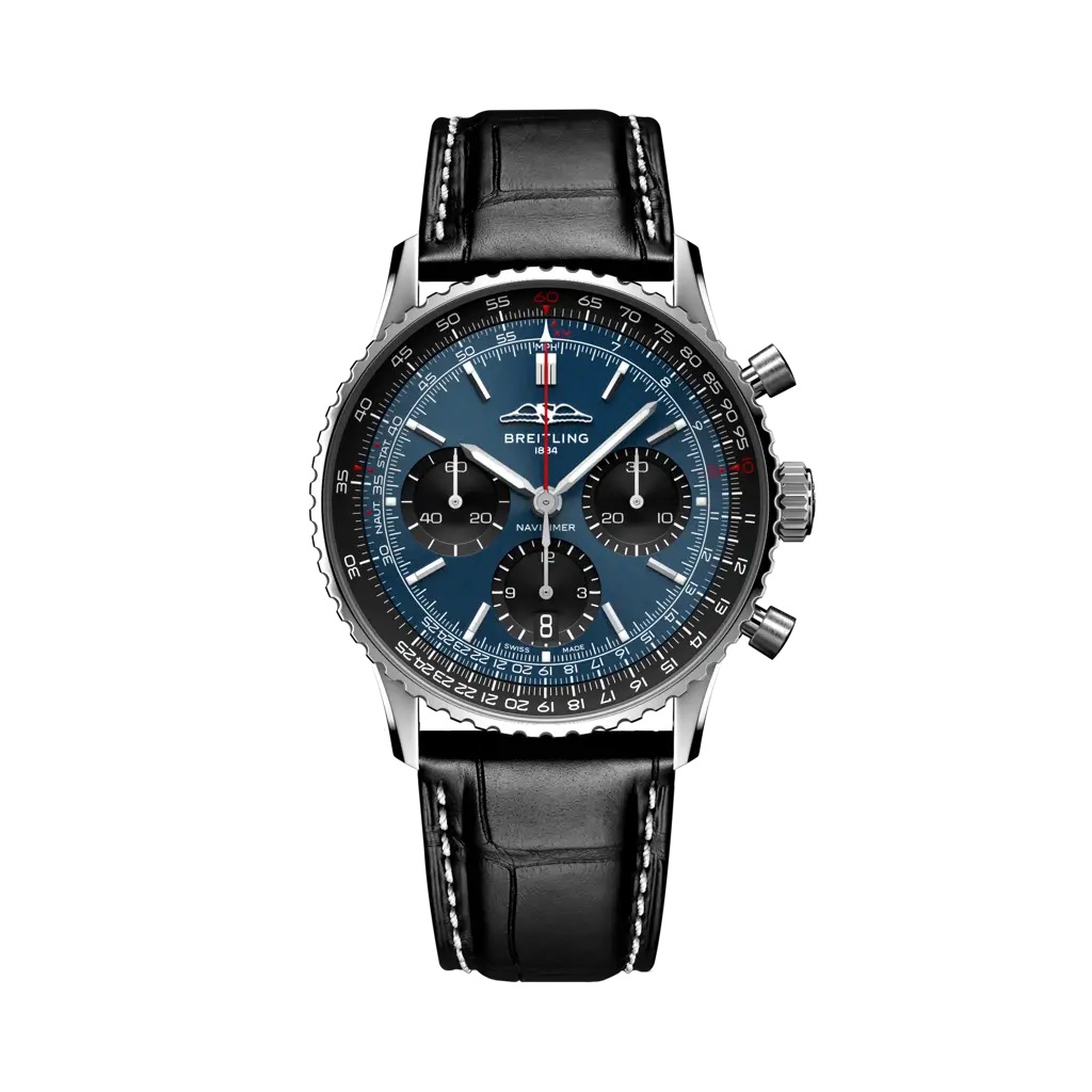 Breitling Navitimer B01 Chronograph 41 mm Black With Blue Dial Stainless Steel   Leather Strap AB0139241C1P1