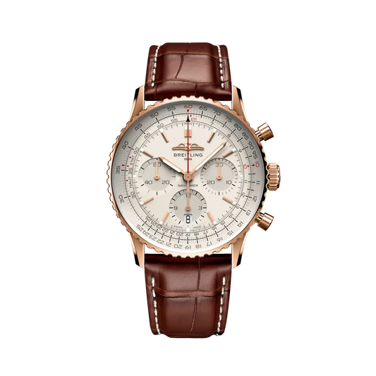 Breitling Navitimer B01 Chronograph 41 mm White Dial 18K Red Gold   Leather Strap RB0139211G1P1
