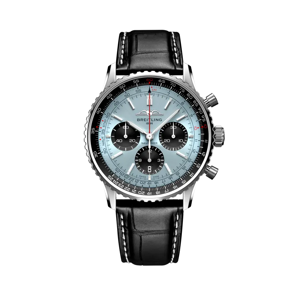 Breitling Navitimer B01 Chronograph 43 mm Black And Ocean Dial Stainless Steel Leather Strap AB0138241C1P1