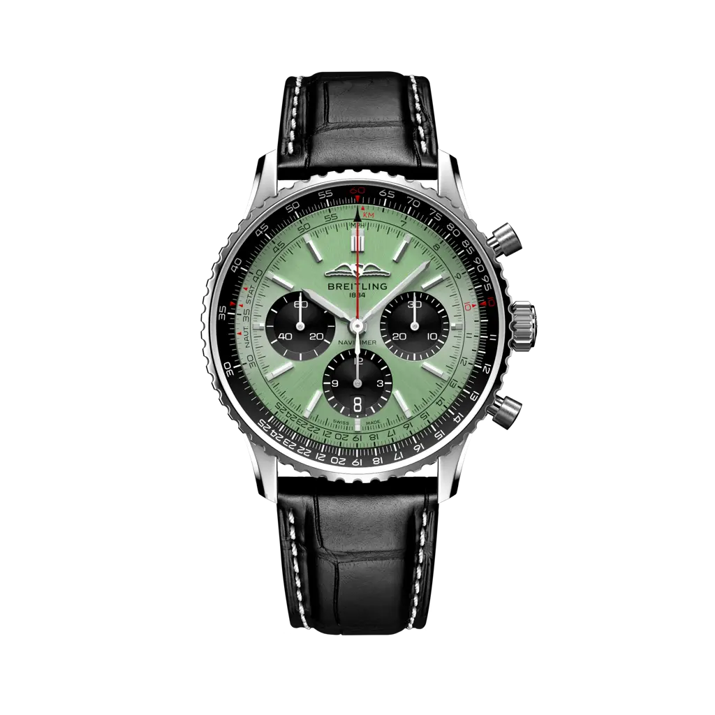 Breitling Navitimer B01 Chronograph 43 mm Black And Olive Green Dial Stainless Steel Leather Strap AB0138241L1P1