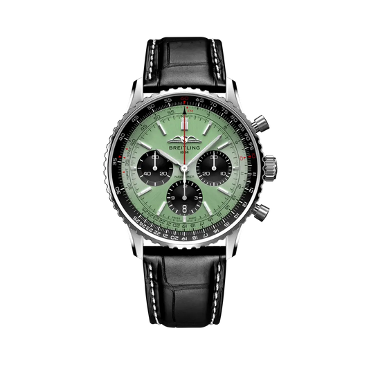 Breitling Navitimer B01 Chronograph 43 mm Black And Olive Green Dial Stainless Steel Leather Strap AB0138241L1P1