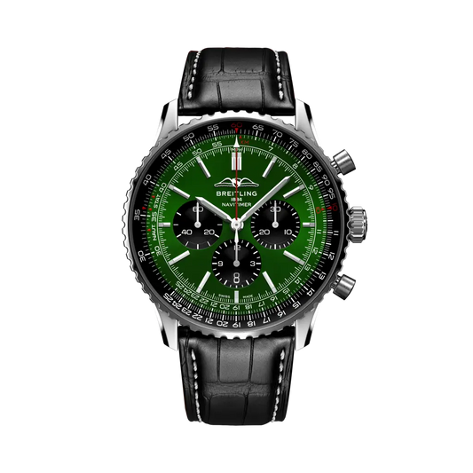 Breitling Navitimer B01 Chronograph 46 mm Black And Green Dial Stainless Steel   Leather Strap AB0137241L1P1