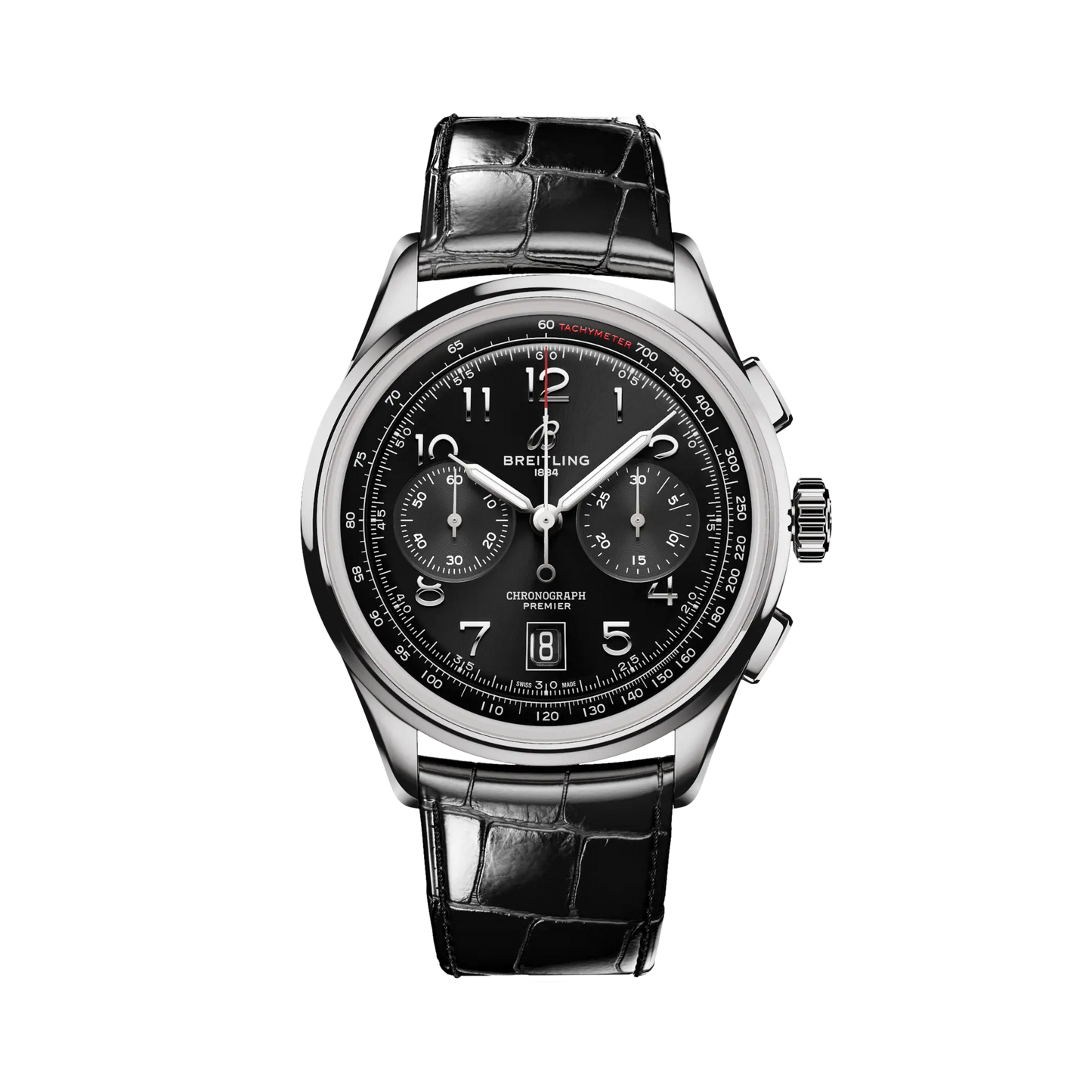 Breitling Premier B01 Chronograph 42 mm Black Dial Stainless Steel   Leather Black Strap AB0145221B1P1