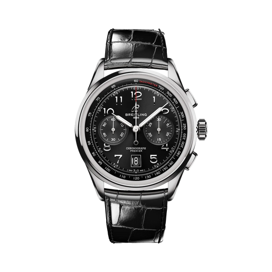 Breitling Premier B01 Chronograph 42 mm Black Dial Stainless Steel   Leather Black Strap AB0145221B1P1