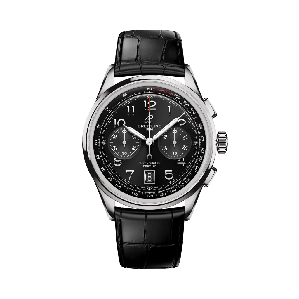 Breitling Premier B01 Chronograph 42 mm Black Dial Stainless Steel   Leather Black Strap AB0145221B1P2