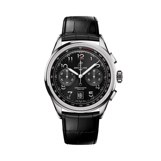 Breitling Premier B01 Chronograph 42 mm Black Dial Stainless Steel   Leather Black Strap AB0145221B1P2