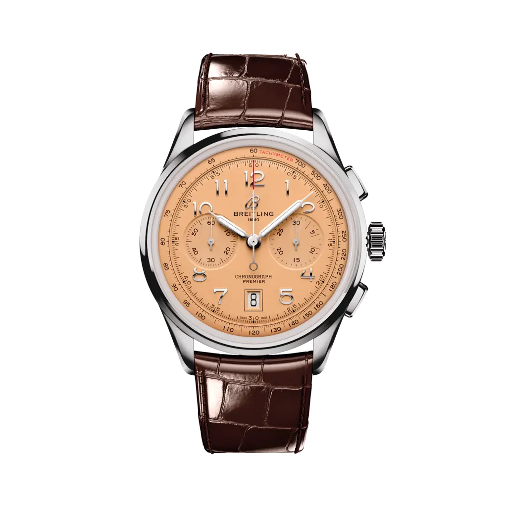 Breitling Premier B01 Chronograph 42 mm Bronze Dial Stainless Steel   Leather Brown Strap AB0145331K1P1