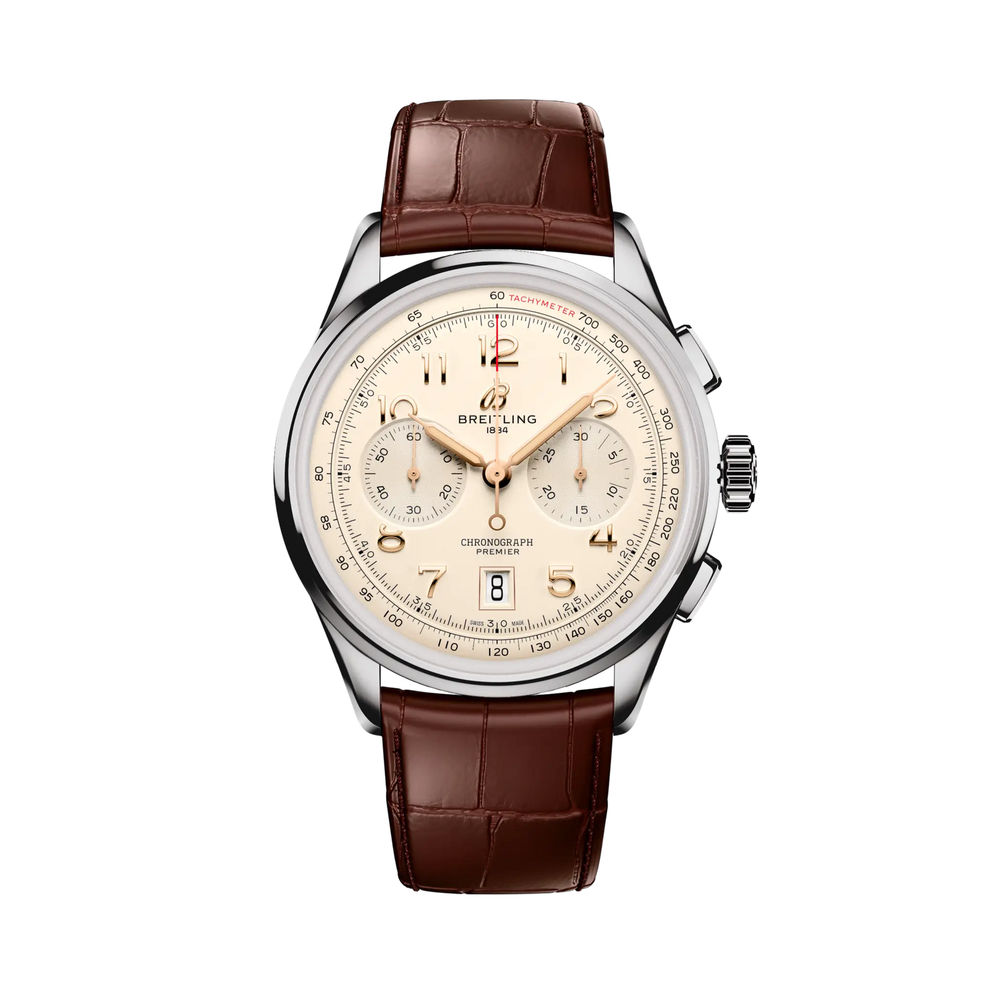 Breitling Premier B01 Chronograph 42 mm Champagne Dial Stainless Steel   Leather Brown Strap AB0145211G1P2