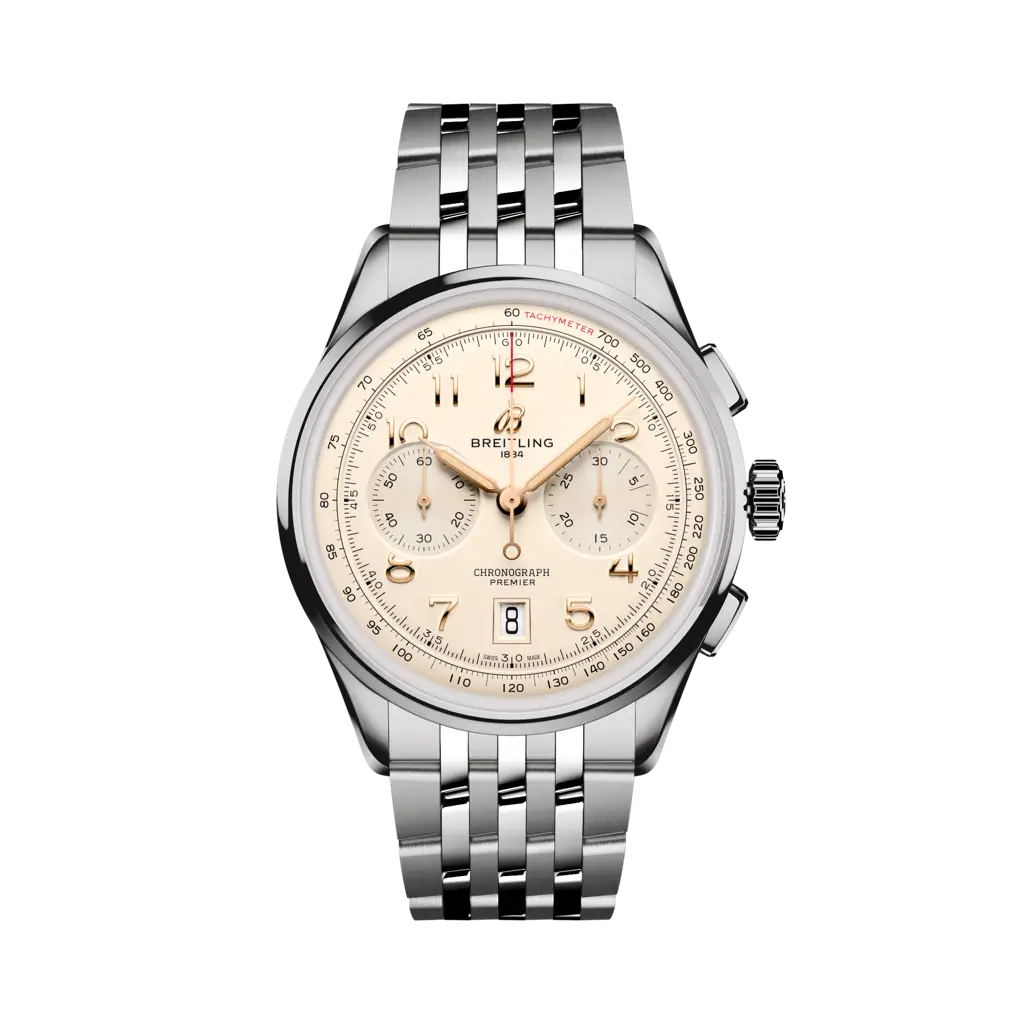 Breitling Premier B01 Chronograph 42 mm Champagne Dial Stainless Steel Metal Bracelet AB0145211G1A1