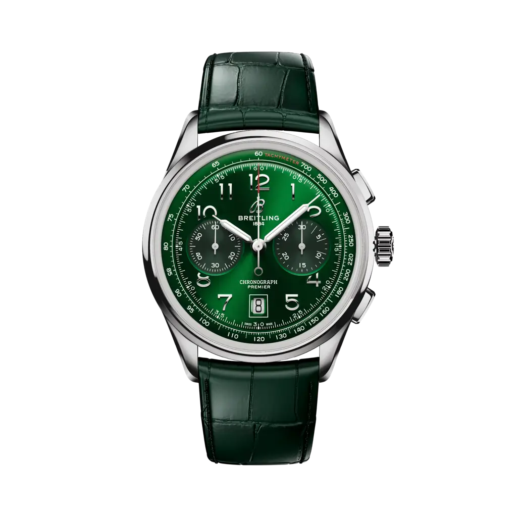 Breitling Premier B01 Chronograph 42 mm Green Dial Stainless Steel   Leather Green Strap AB0145371L1P2