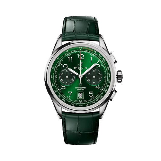 Breitling Premier B01 Chronograph 42 mm Green Dial Stainless Steel   Leather Green Strap AB0145371L1P2