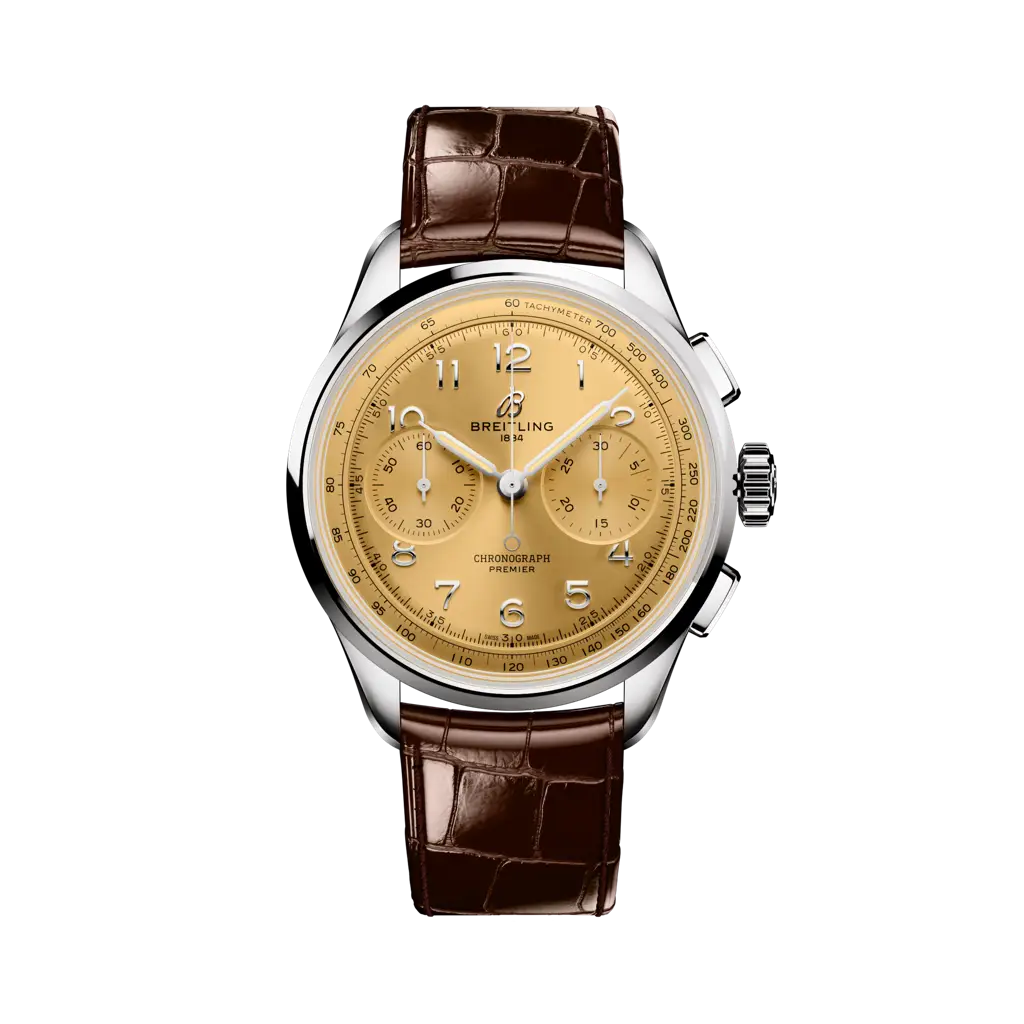 Breitling Premier B09 Chronograph 40 mm Champagne Dial Stainless Steel   Leather Brown Strap AB0930F51H1P1