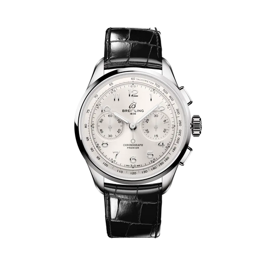 Breitling Premier B09 Chronograph 40 mm White Dial Stainless Steel   Leather Black Strap AB0930371G1P1