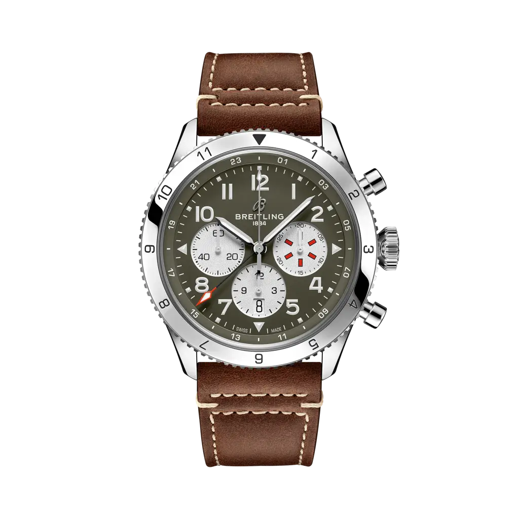 Breitling Super AVI B04 Chronograph GMT 46 Curtiss Warhawk 46 mm Brown Dial Stainless Steel   Leather Strap AB04452A1L1X1