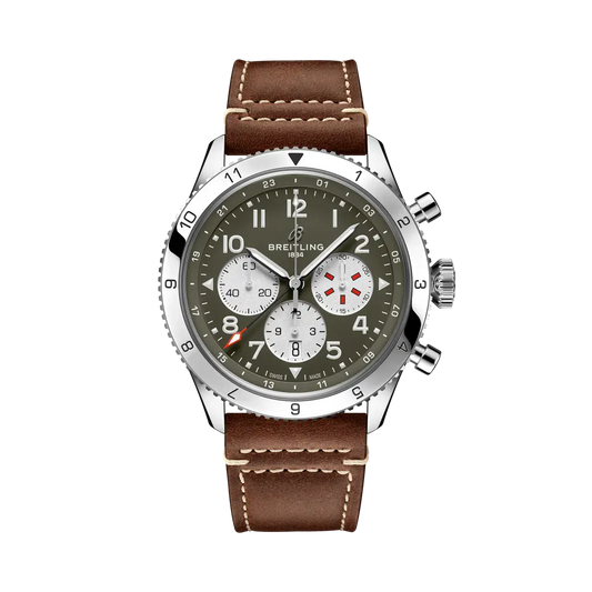 Breitling Super AVI B04 Chronograph GMT 46 Curtiss Warhawk 46 mm Brown Dial Stainless Steel   Leather Strap AB04452A1L1X1