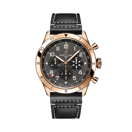 Breitling Super AVI B04 Chronograph GMT 46 P-51 Mustang 46 mm Bright Black Dial 18K Red Gold   Leather Strap RB04451A1B1X1