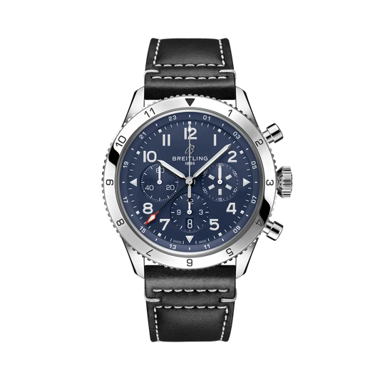 Breitling Super AVI B04 Chronograph GMT 46 Tribute to Vought F4U Corsair 46 mm Blue Dial Stainless Steel   Leather Strap AB04451A1C1X1