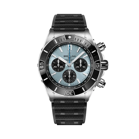 Breitling Super Chronomat B01 44 mm Ice-Blue Dial Stainless Steel & Platinum Black Rubber Strap PB0136251C1S1