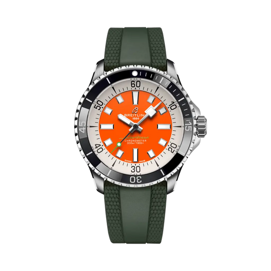 Breitling Superocean Automatic 42 Kelly Slater 42 mm Orange Dial Stainless Steel Green Rubber Strap A173751A1O1S1