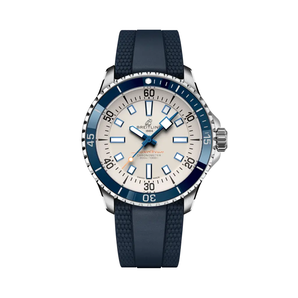 Breitling Superocean Automatic 42 mm Beige Dial Stainless Steel Blue Rubber Strap A17375E71G1S1