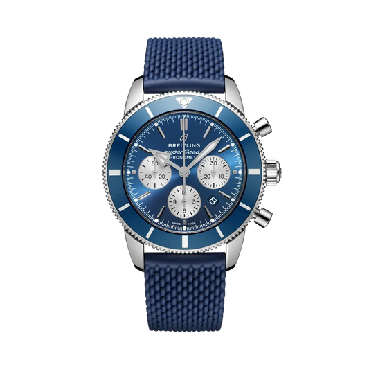 Breitling Superocean Heritage B01 Chronograph 44 mm Blue and Silver Dial Stainless Steel Rubber  Blue Strap AB0162161C1S1