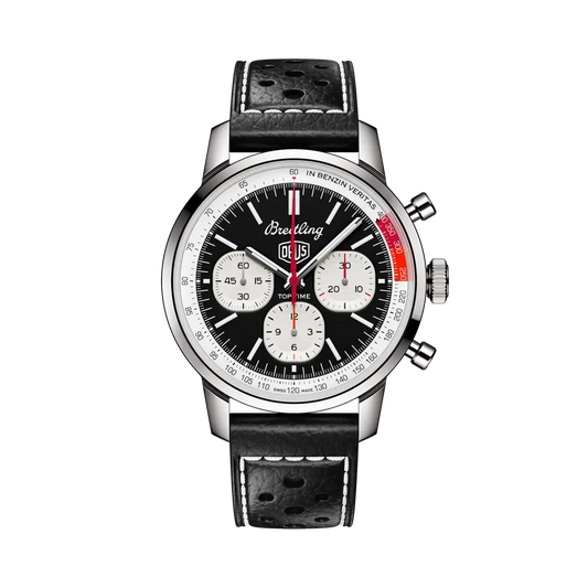 Breitling Top Time B01 Deus 41 mm Black And White Dial Stainless Steel   Leather Black Strap AB01765A1B1X1