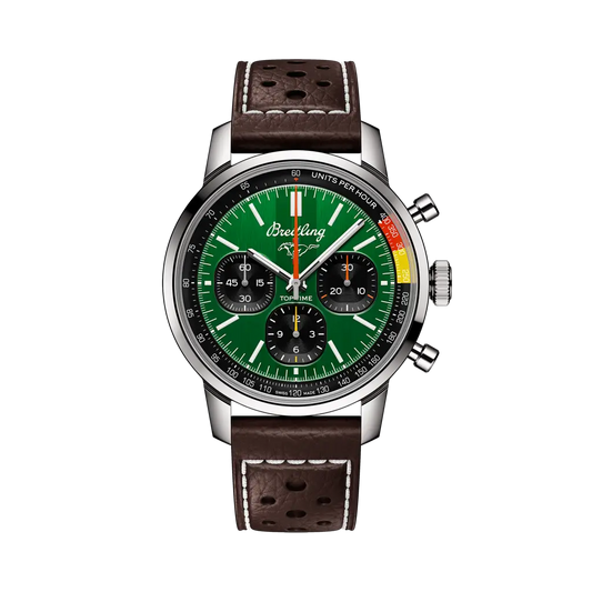 Breitling Top Time B01 Ford Mustang 41 mm Black And Green Dial Stainless Steel   Leather Brown Strap AB01762A1L1X1