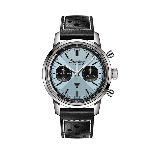 Breitling Top Time B01 Triumph 41 mm Black And Ice Blue Dial Stainless Steel   Leather Black Strap AB01764A1C1X1
