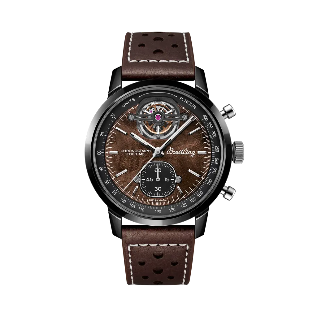 Breitling Top Time B21 Chevrolet Corvette 44 mm Black And Brown Dial Ceramic   Leather Brown Strap SB21252A1Q1X1