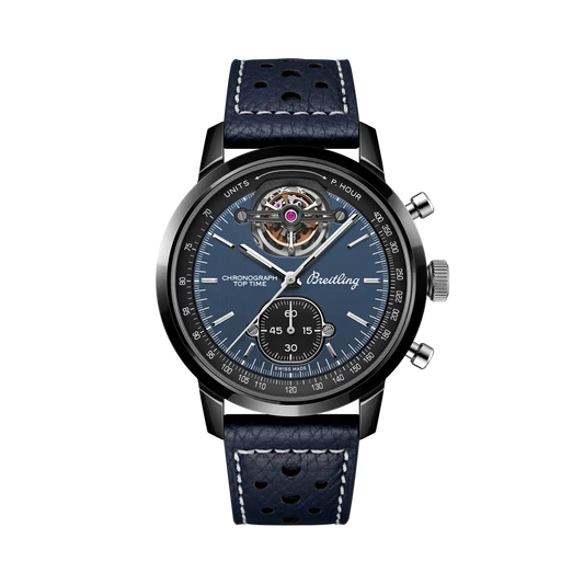 Breitling Top Time B21 Shelby Cobra 44 mm Blue Dial Ceramic   Leather Blue Strap SB21251A1C1X1