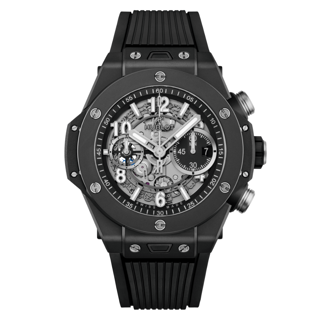 HUBLOT Big Bang Unico Black Magic 44 mm Transparent Dial Polished Black Ceramic Rubber Strap 421.CI.1170.RX