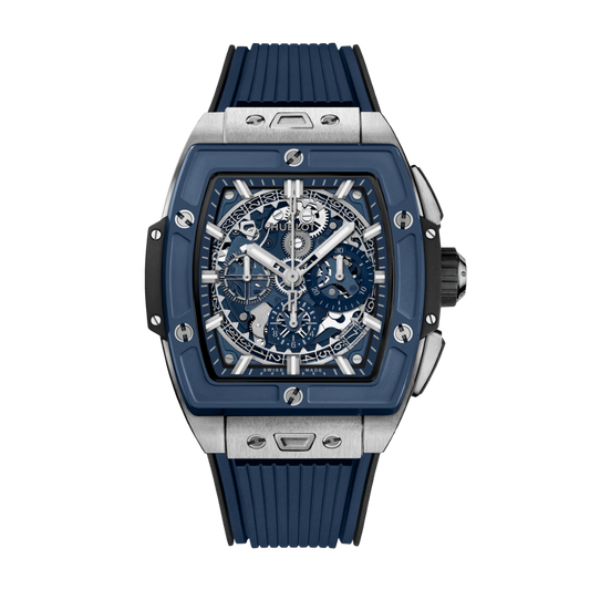 Hublot Spirit of Big Bang Titanium Blue Ceramic 42 mm Transparent Dial Polished Titanium Rubber Strap 642.NL.7170.RX