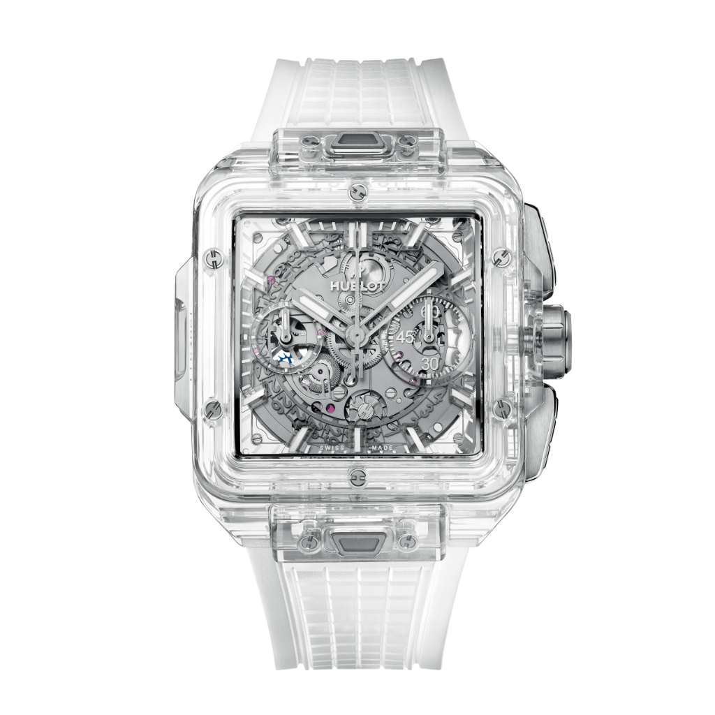 Hublot Square Bang Unico Sapphire 42 mm Transparent Dial Polished Sapphire Crystal Transparent Strap 821.JX.0120.RT