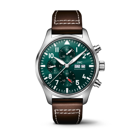 IWC Schaffhausen Pilot's Watch Chronograph 43 mm Green Dial Stainless Steel Brown   Strap IW378005