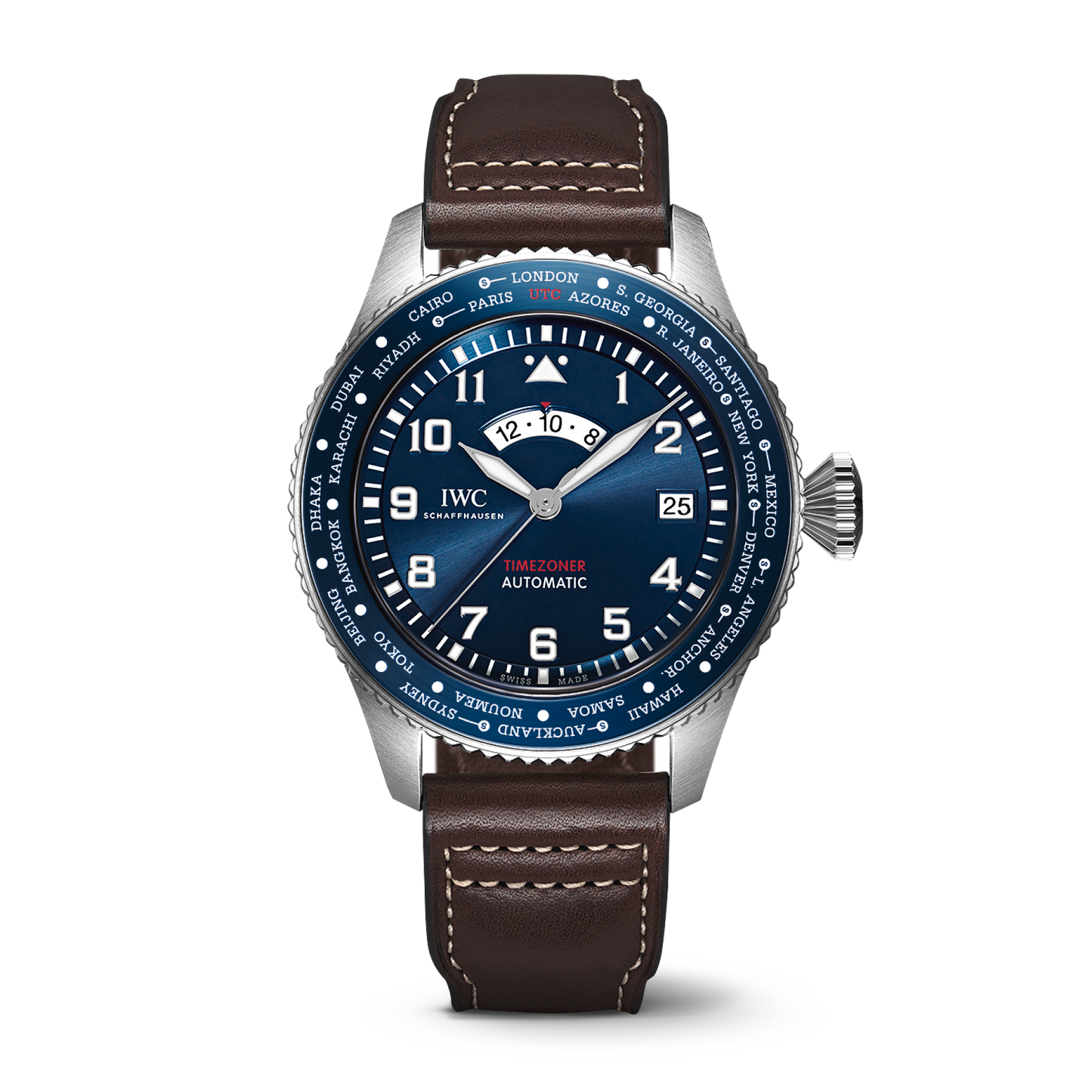 IWC Schaffhausen Pilot’s Watch Timezoner Edition “Le Petit Prince” 46  mm Blue  Dial Stainless Steel  Brown   Strap IW395503
