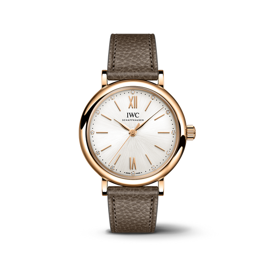 IWC Schaffhausen Portofino Automatic 34 mm Silver  Dial 18 Kt 5N Gold Case Taupe   Strap  IW357414