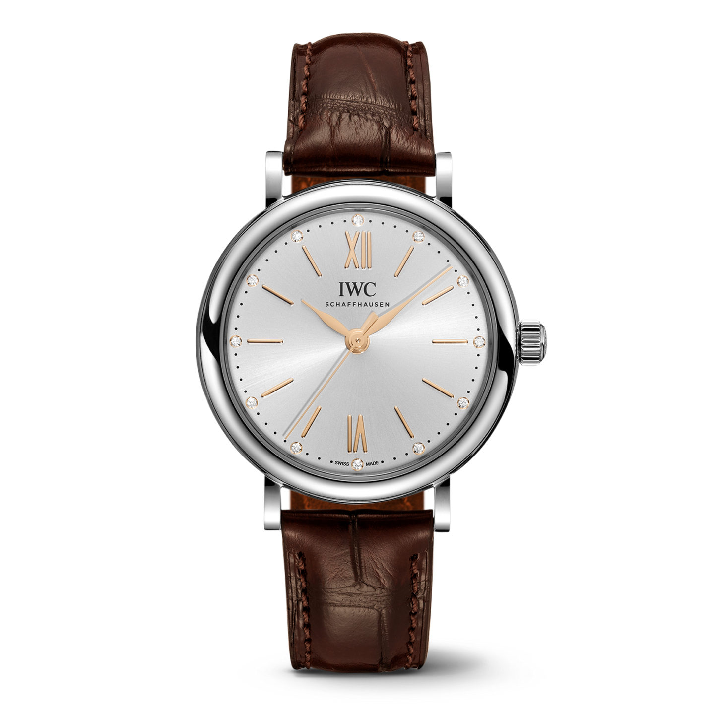 IWC Schaffhausen Portofino Automatic 34 mm Silver  Dial Stainless Steel Dark Brown   Leather Strap IW357403