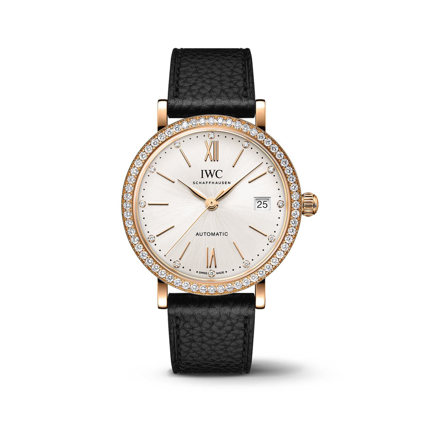 IWC Schaffhausen Portofino Automatic 37 mm Silver  Dial 18 Kt 5N Gold Case Black   Strap IW658603