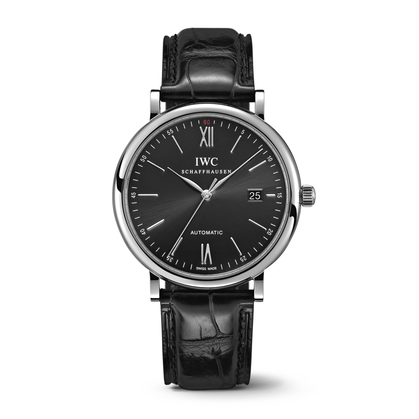 IWC Schaffhausen Portofino Automatic 40 mm Black  Dial Stainless Steel Black   Leather Strap IW356502