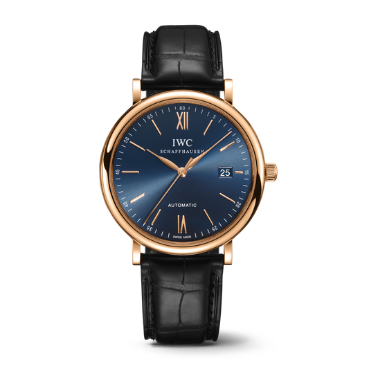 IWC Schaffhausen Portofino Automatic 40 mm Blue  Dial 18 Kt 5N Gold Case Black   Leather Strap IW356522