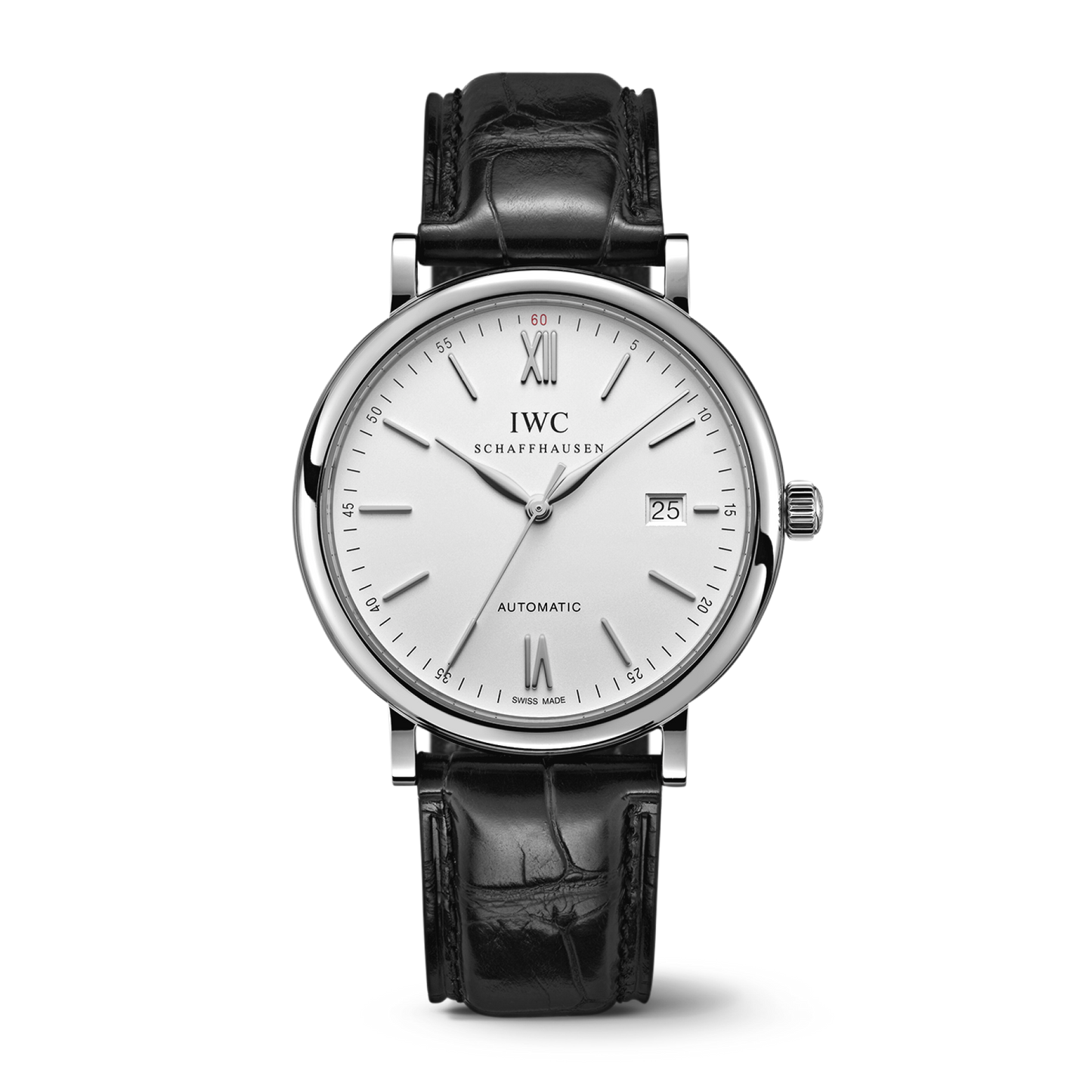 IWC Schaffhausen Portofino Automatic 40 mm Silver  Dial Stainless Steel Black   Leather Strap IW356501