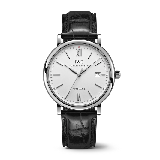 IWC Schaffhausen Portofino Automatic 40 mm Silver  Dial Stainless Steel Black   Leather Strap IW356501