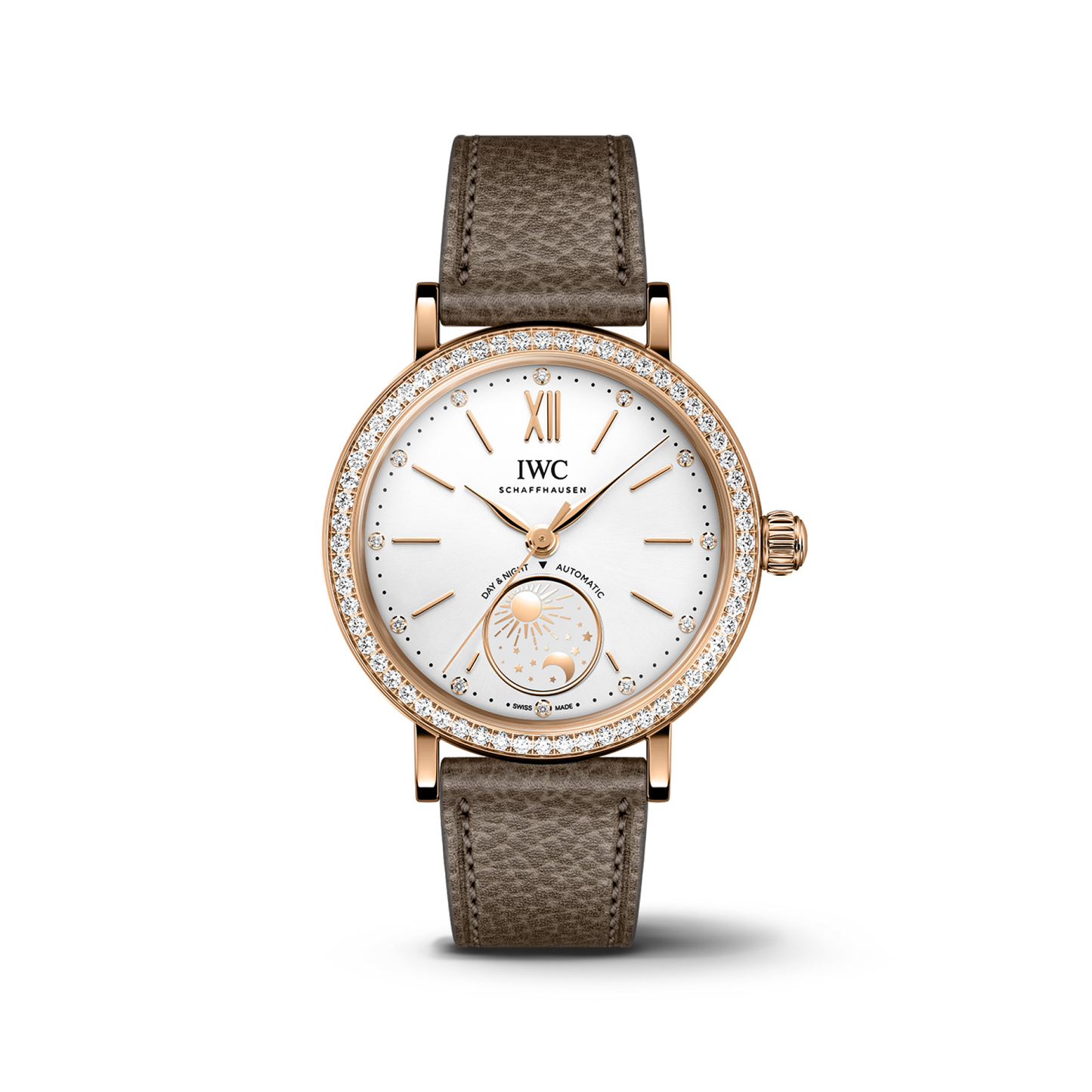 IWC Schaffhausen Portofino Automatic Day & Night 34 mm Silver  Dial 18 Kt 5N Gold Case Taupe   Strap IW659802