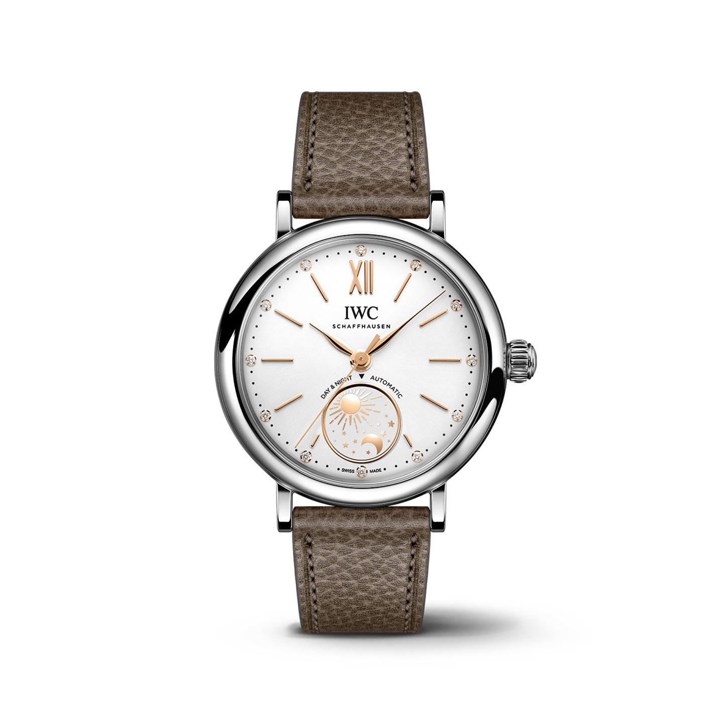 IWC Schaffhausen Portofino Automatic Day & Night 34 mm Silver  Dial Stainless Steel Taupe   Strap IW459801