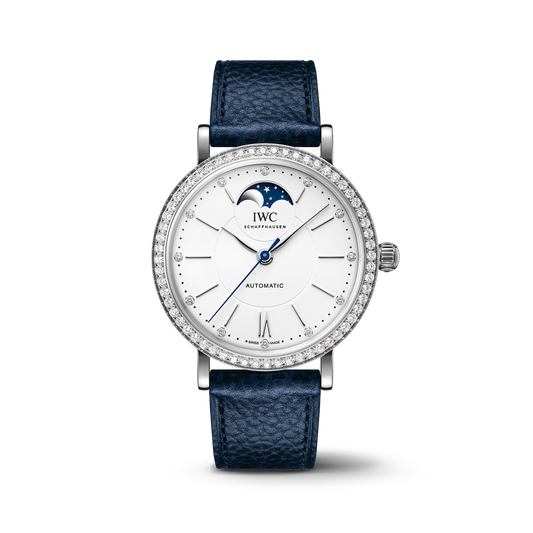 IWC Schaffhausen Portofino Automatic Moon Phase 37.1 mm Silver  Dial Stainless Steel Blue   Strap IW659601